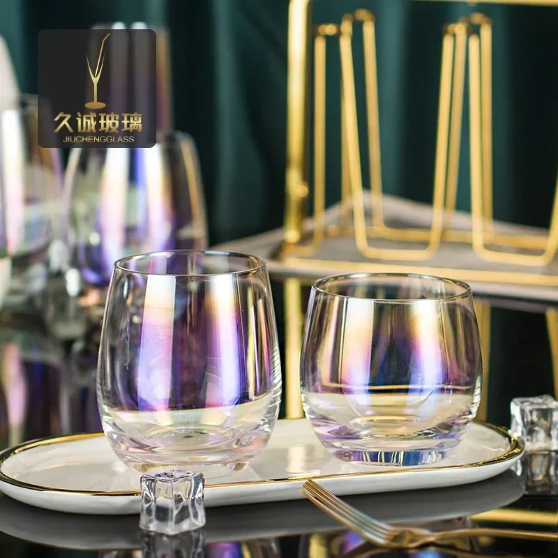 High-Grade Colorful Egg-Shaped, Transparent Round Glass, Heat-Resistant Water Cup, Golden Edge Cup, Juice Cup, Household