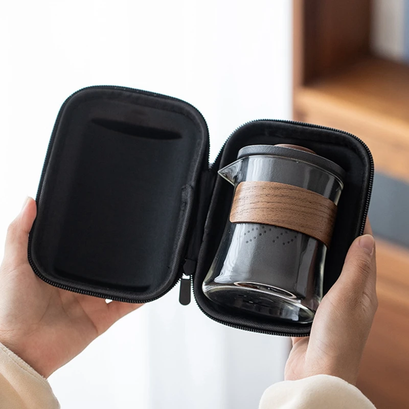 Tea Cup Anti-Hot Ceramic One Pot Four Glass Portable Travel Tea Set Simple Chinese Style White-A27R