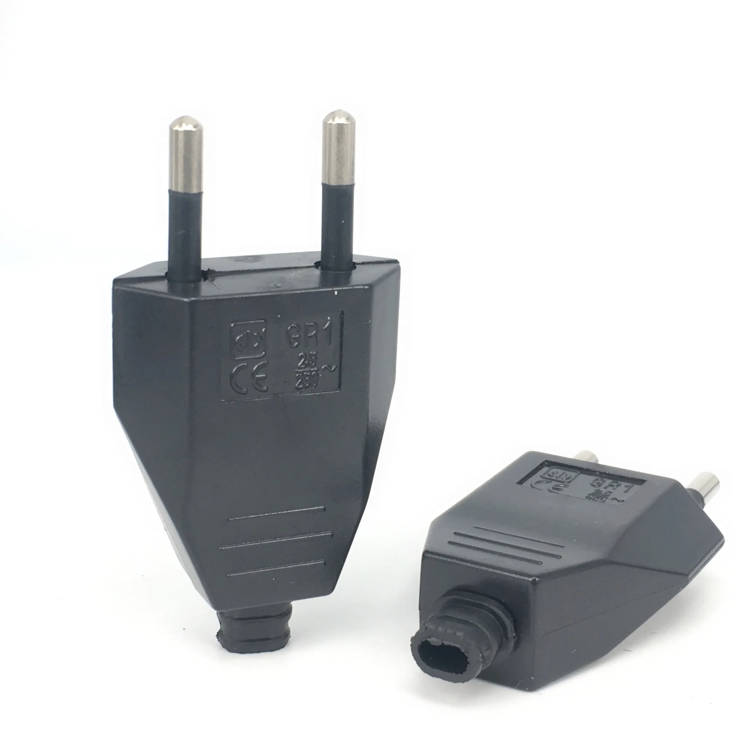 Wholesale black white 250v 2.5a euro power cable plug 2P polarity electrical male connector EU wired Electrode plug