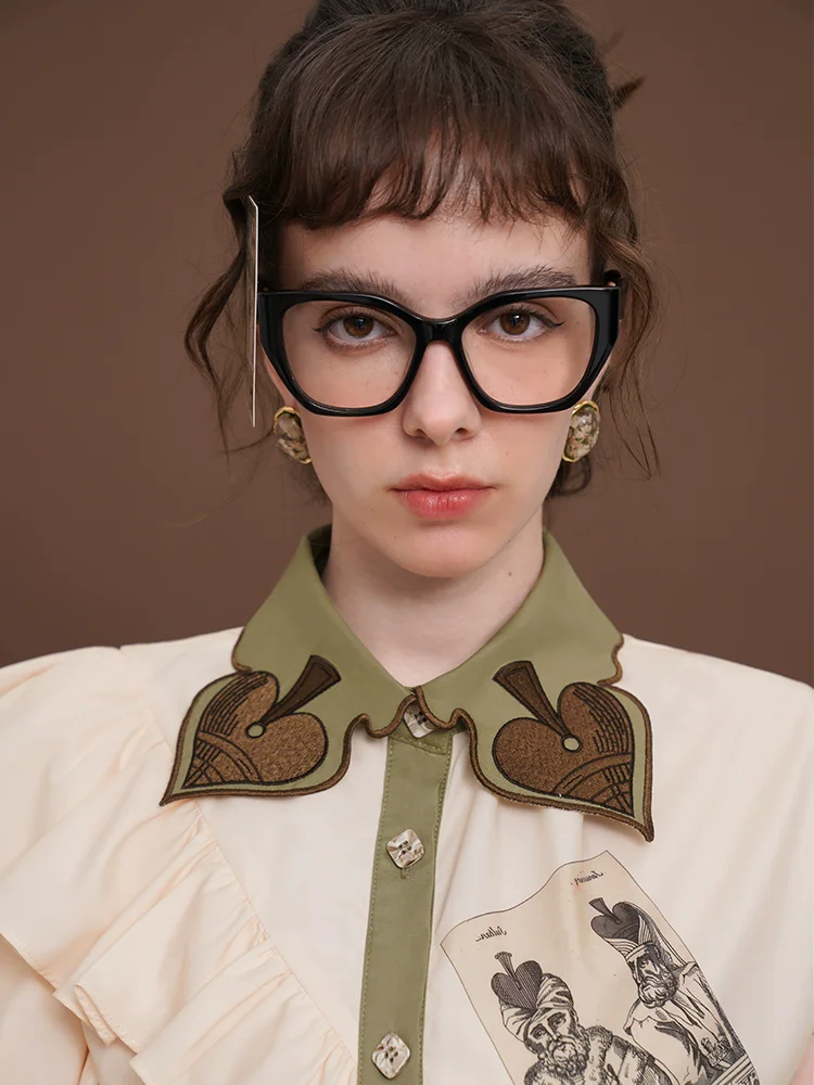 Spring Summer Original Design Women Exquisite Poke Leaves Embroidery  Print Shirts Dresses