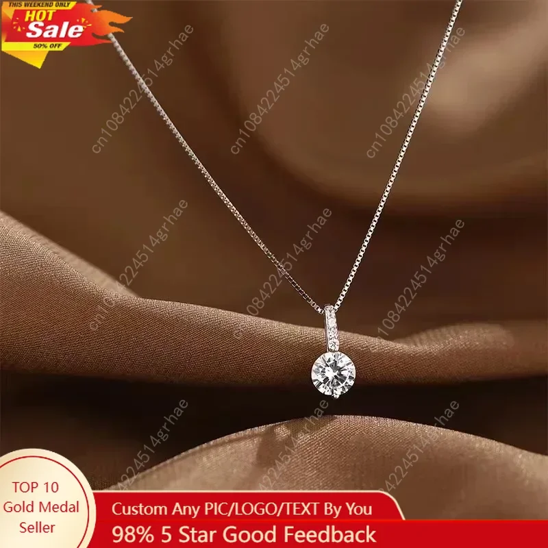 

Fashion 925 Sterling Silver Round Zircon Necklace Minimalist Style Charm Choker Pendant Party Gift For Women's Fine Jewelry