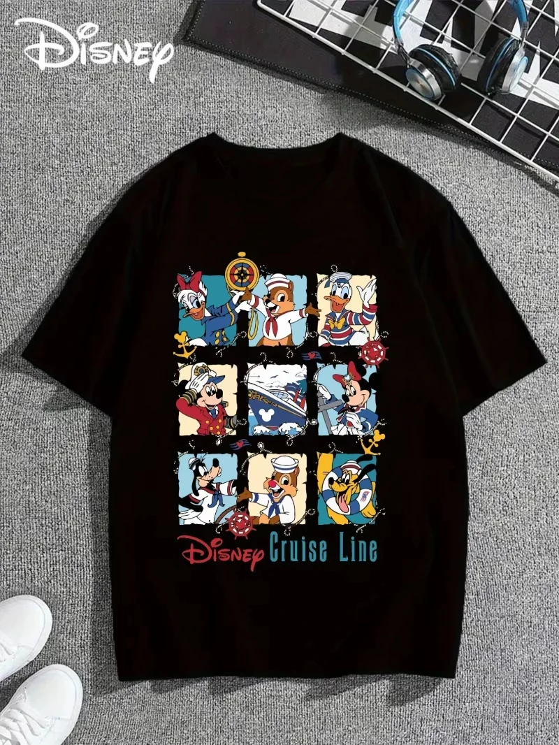 

Men'S women Disney Cruise Line Graphic T-Shirt - Casual Crew Neck Short Sleeve, Black with Colorful Cartoon Print