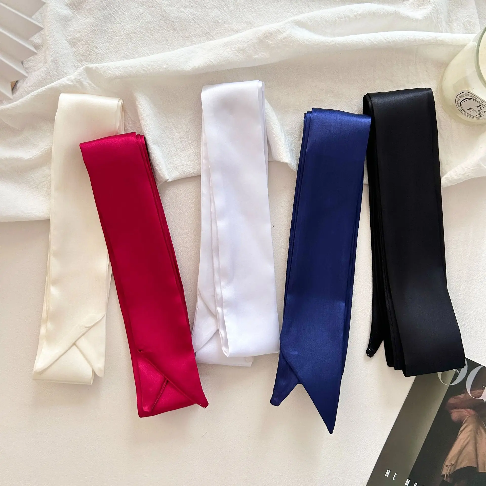 Elegant Premium Satin Scarf 2m Solid Color Simple Multifunctional Hair Tie Bag Wrap Belt Neck Decor for Daily Use