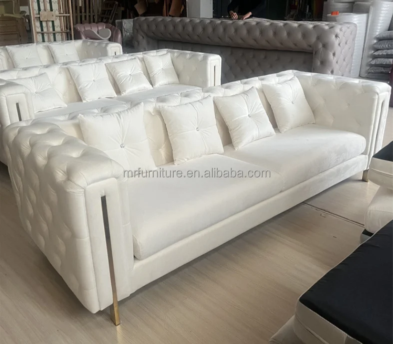 Light Luxury Fabric Sofa Set Furniture Velvet 1- 3 Seat Honeycomb Stainless Steel Living Room Sofas For Home Hotel