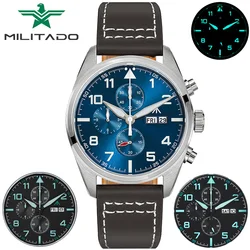 Militado ML04 Quartz Watch OS00 Movement Super BGW9 Luminous 100m Waterproof Wristwatch Domed Sapphire Crystal 39mm Wristwatch