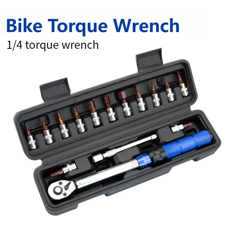 15Pcs Set Professional Bike Torque Wrench Dual Direction 1/4 Inch 2-24 Nm Preset Type Spanner Allen Keys Bicycle Repair Tool