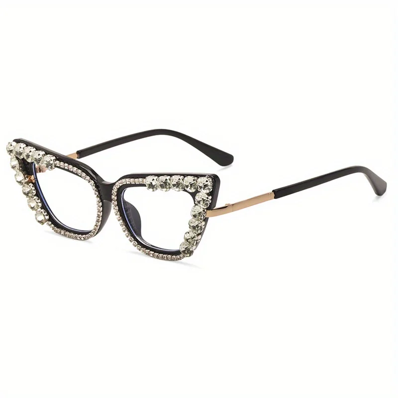 

DIY Rhinestone Office Fashion Glasses Rainbow Color Retro Butterfly Glasses Frame Funny Street Shot Anti-blue Flat Light Frame