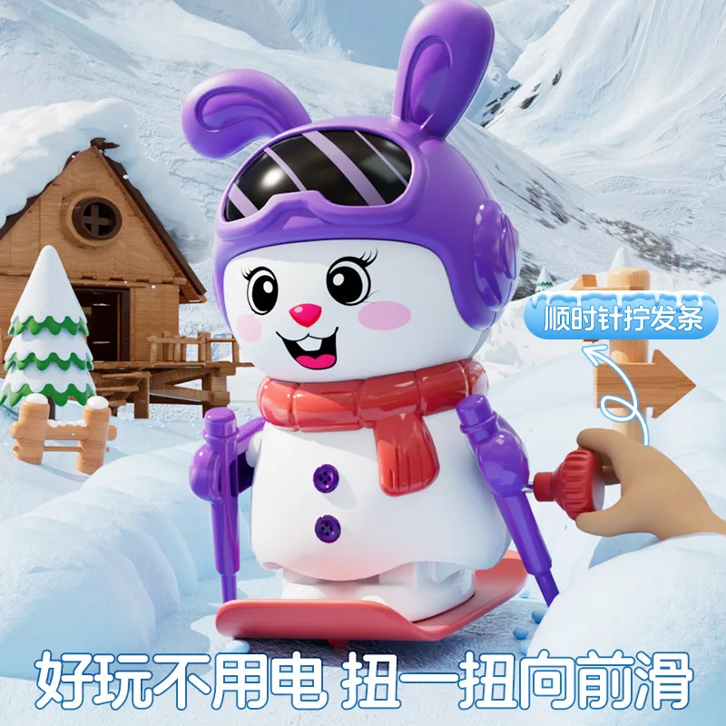 New Wind-up Bunny Clockwork Toys Cute Cartoon Funny Animal Skiing Rabbit Clockwork Kids Interactive Kindergarten Gifts