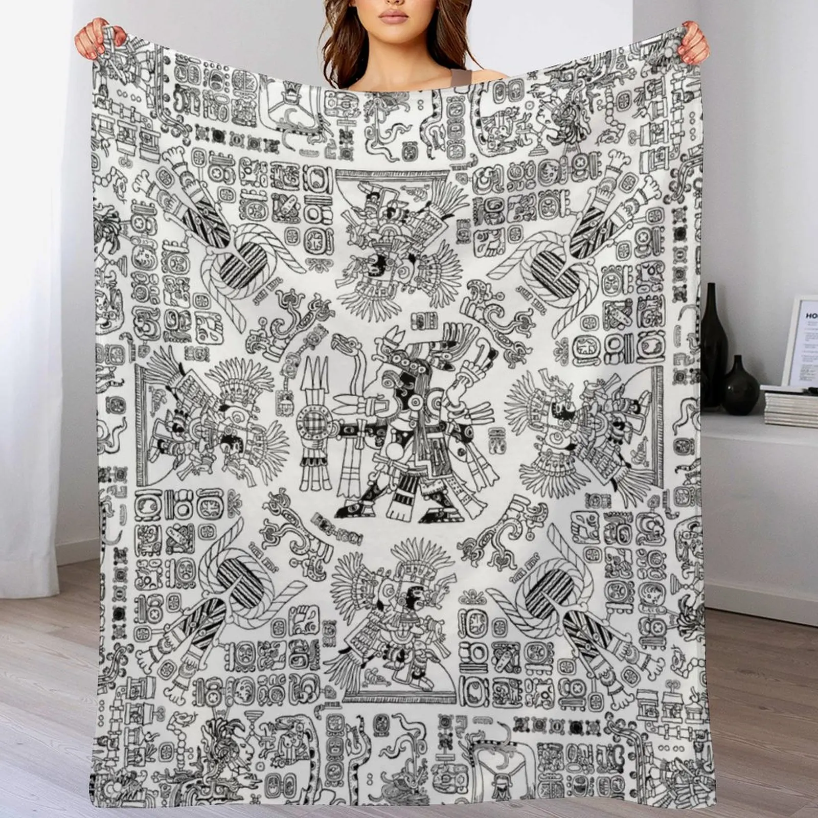 Mayan Spring B&W Throw Blanket Luxury Cute Plaid Plush Blankets