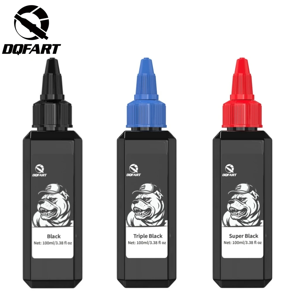 DQFART Triple Super Black Tattoo Ink 100ml 3Pcs/Set High-quality Long-lasting Safe Tattoo Ink Creative Designs Skin Coloring