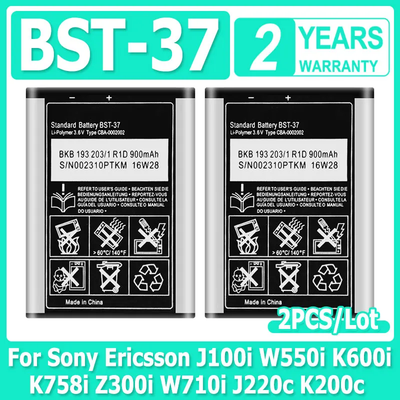 2 unids/lote BST-37 batería para Sony Ericsson J100i W550i K600i K758i Z300i W710i J220c K200c 900mAh