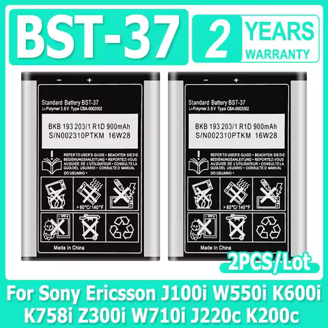 2PCS/LOT BST-37 Battery For Sony Ericsson J100i W550i K600i K758i Z300i W710i J220c K200c 900mAh