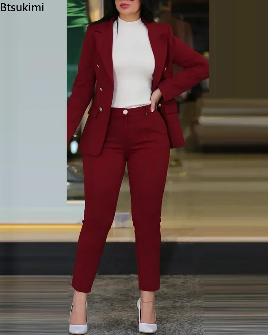 Ensemble veste et pantalon pour femme, tenue de bureau élégante, col à revers, blazer à la mode, tenue trempée, 2 pièces, nouveau