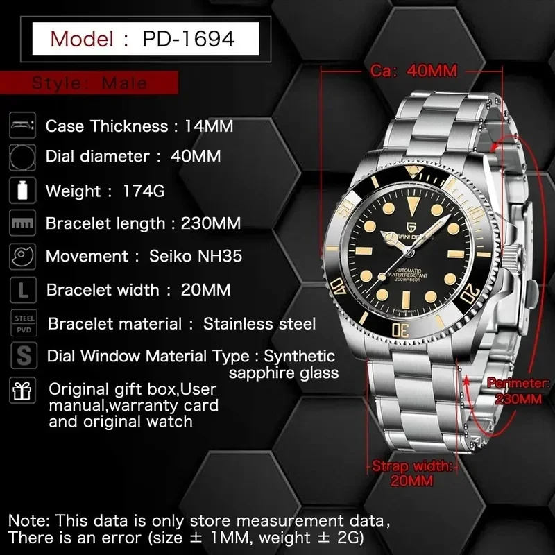 PAGANI DESIGN PD-1694 Men's Luxury Automatic Mechanical Watch for Men |   40mm Case |   Japan NH35 Movement |   Scratch-resistan