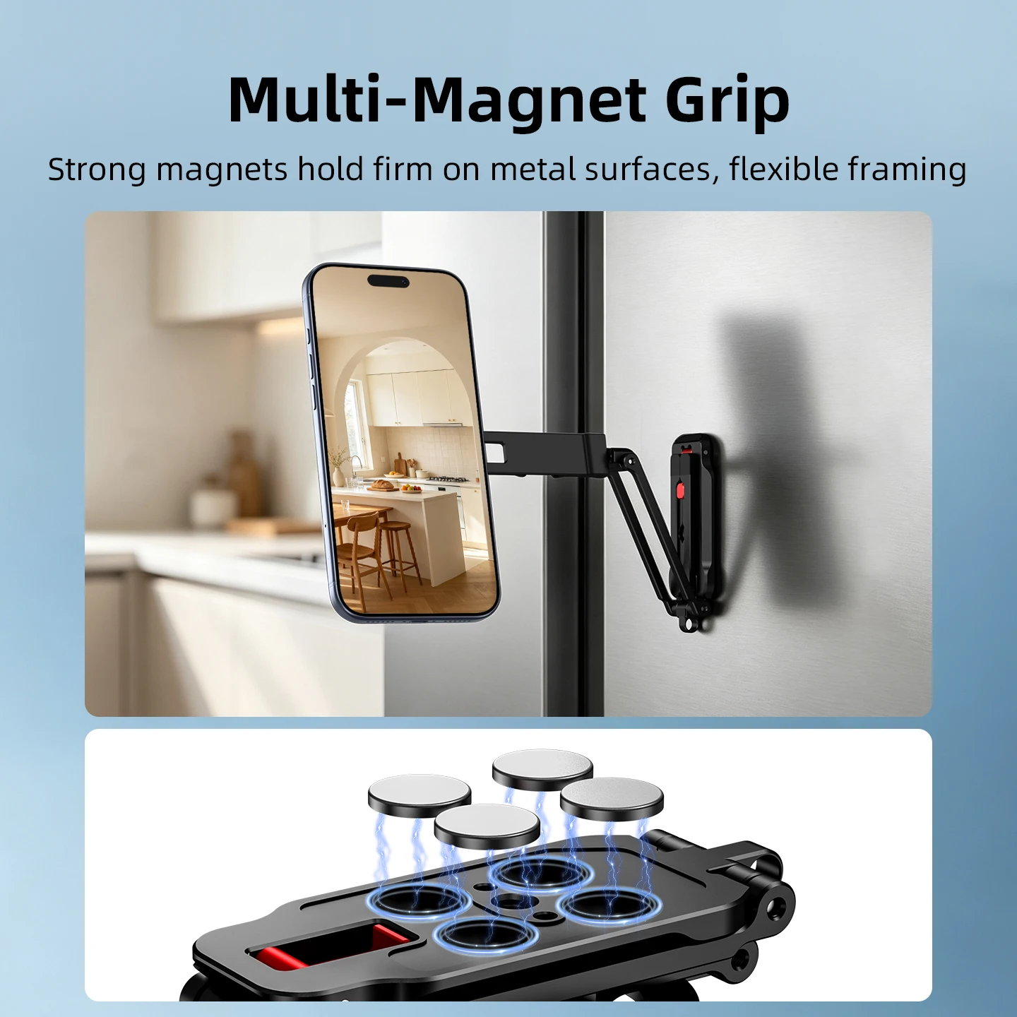 Flymile Magnetic Phone Stand for iPhone18 Pro Max 17 16 15 14 Rotatable with Hidden Hook for Magsafe Tripod for Vlog Video