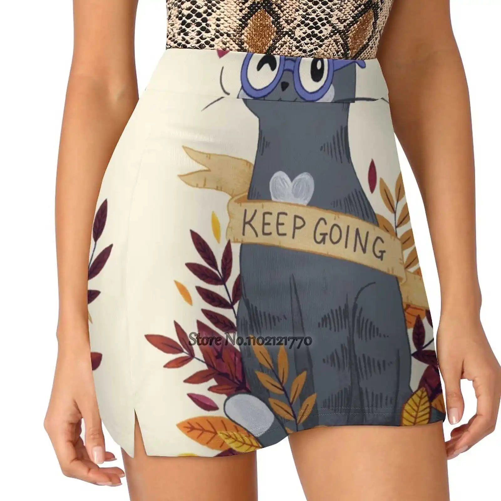 

Keep Going Women'S Summer Fake Two Piece Skirts Casual Sports Beach Skirt Girl Skorts Cat Kitty Keep Going Quote Quotes