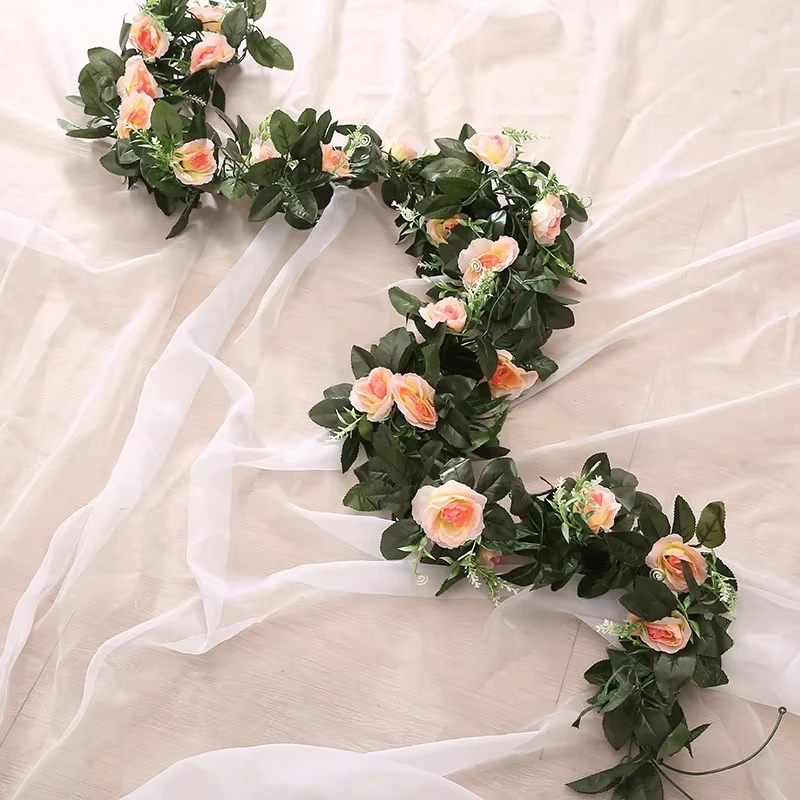 Kunstmatige Rose Vine Zijde Hangende Bloemen Valentijn Huwelijksboog Festival Rotan Nep Plant Outdoor Garland Romantische Home Decora