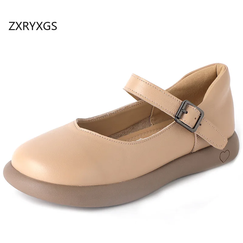 

ZXRYXGS женские туфли премиум-класса из воловьей кожи в британском стиле, туфли на плоской подошве, новинка 2025, модная универсальная удобная обувь на плоской подошве, большой размер