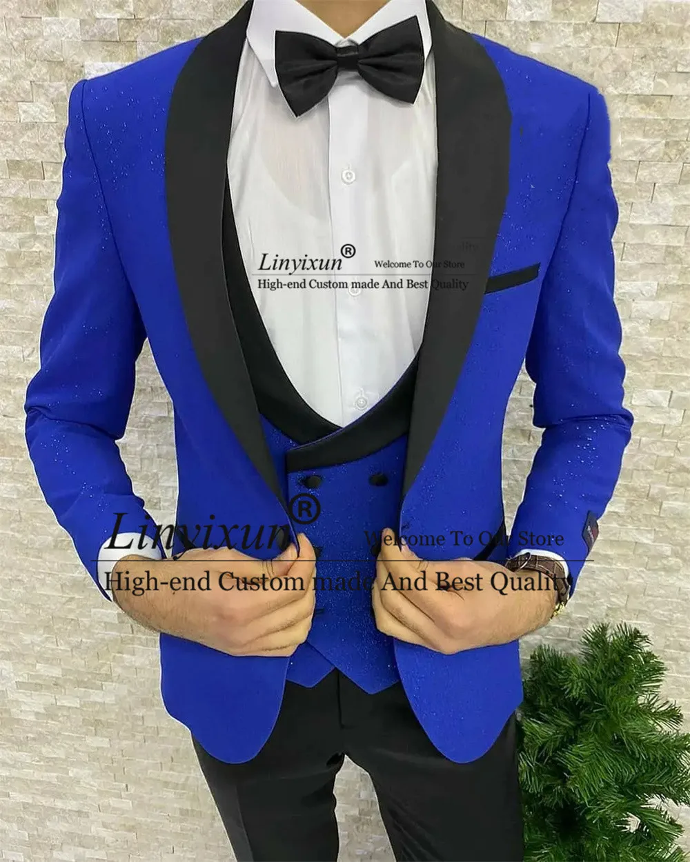 Shiny Royal Blue Sequins Men Suits For Wedding Black Lapel Groom Tuxedos 3 Pieces Set Male Prom Dinner Blazer Terno masculino