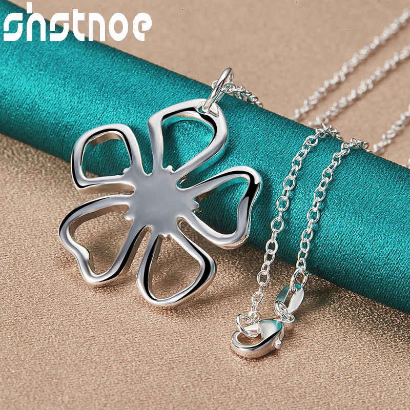 3pcs 925 Sterling Silver Flower Jewelry Sets Snowflake Chain Pendant Necklace Bangle Earrings Set For Woman Wedding Engagement