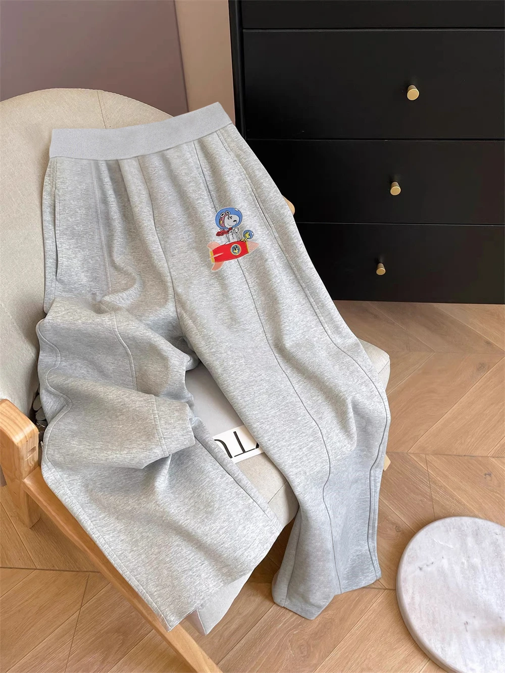 Rétro doux dessin animé imprimé taille haute pantalons décontractés hommes printemps automne Faion mince ample polyvalent sport jambe large pantalon