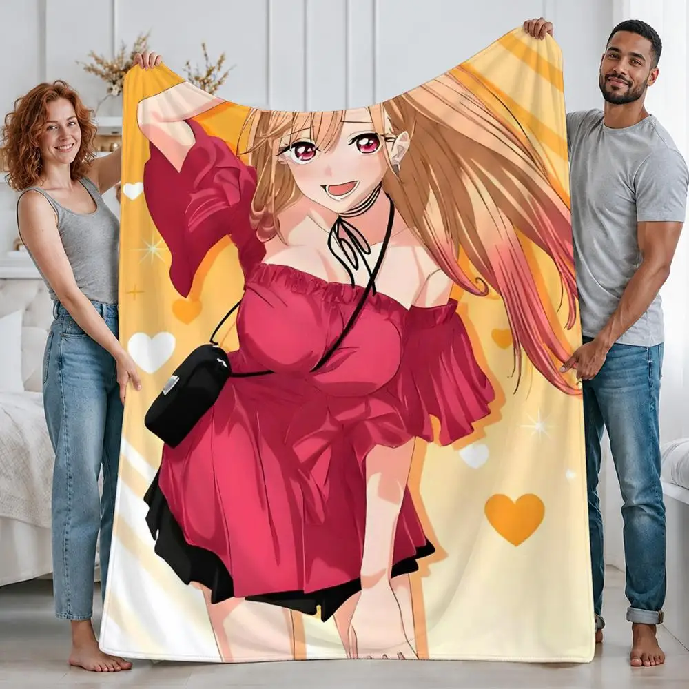 Anime My Dress-Up Darling Marin Kitagawa Throw Custom Printed Flannel Fleece Blanket for Sofa Bed Office Travel & Camping