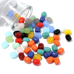 30pcs Glass Solid Color Bead 10x8mm Multicolor Barrel Shape Loose Beads for Jewelry Making DIY Handmade Bracelets Accessories