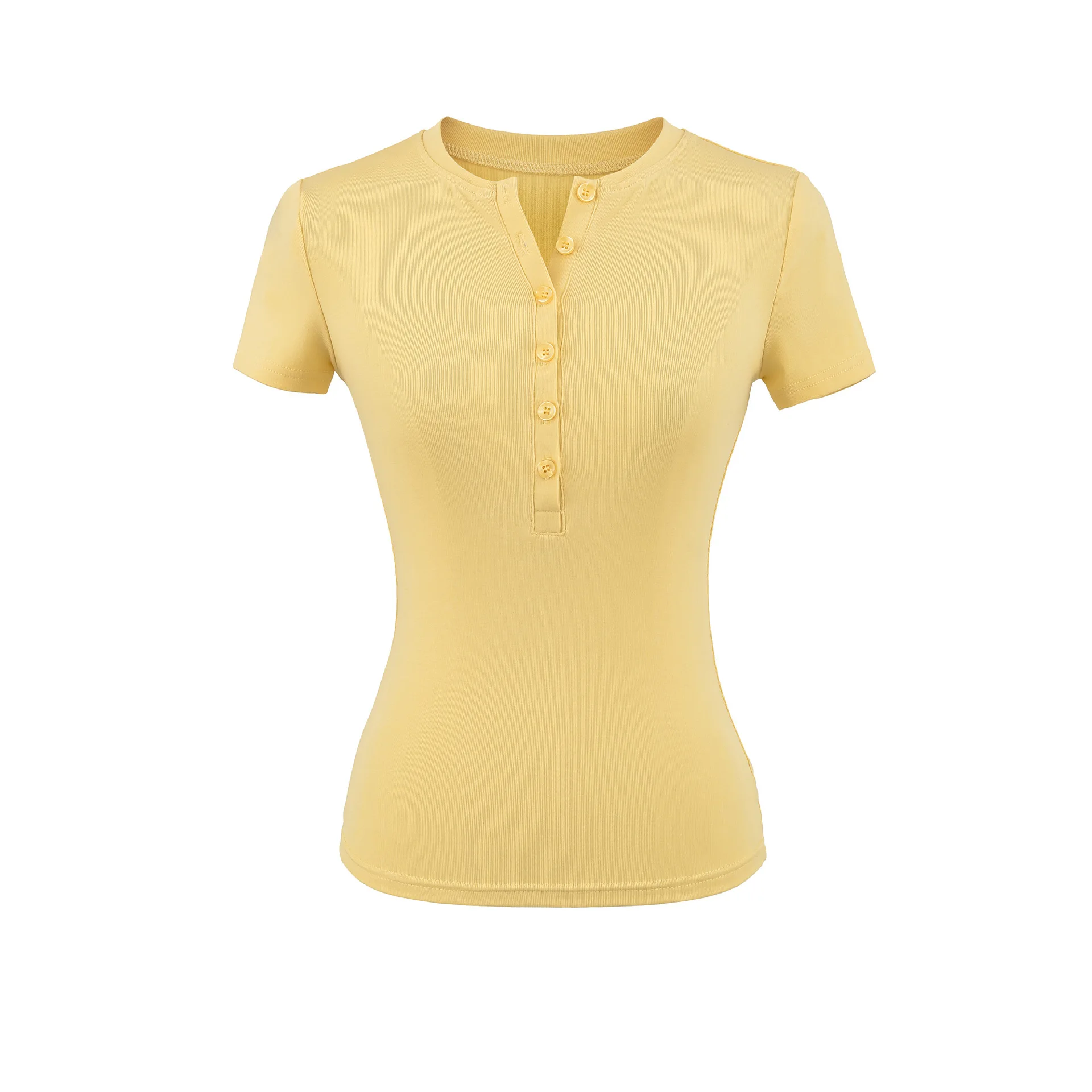 Slim-Fitting Elastic Basic Short-Sleeved T-Shirt Waist-Fitting Elegant Cool-Feeling Yoga And Sports Suitable Thin T-Shirt