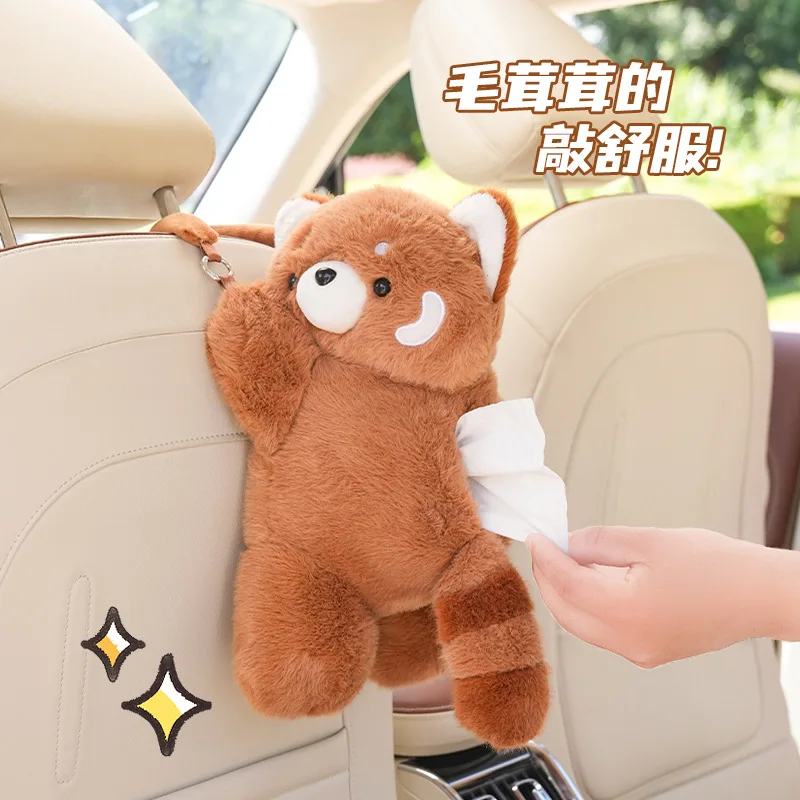 

Cartoon Raccoon Car Tissue Box Plush Doll Car Seat Back Hanging Paper Box Creative Car Interior Supplies Home Decorative Crafts