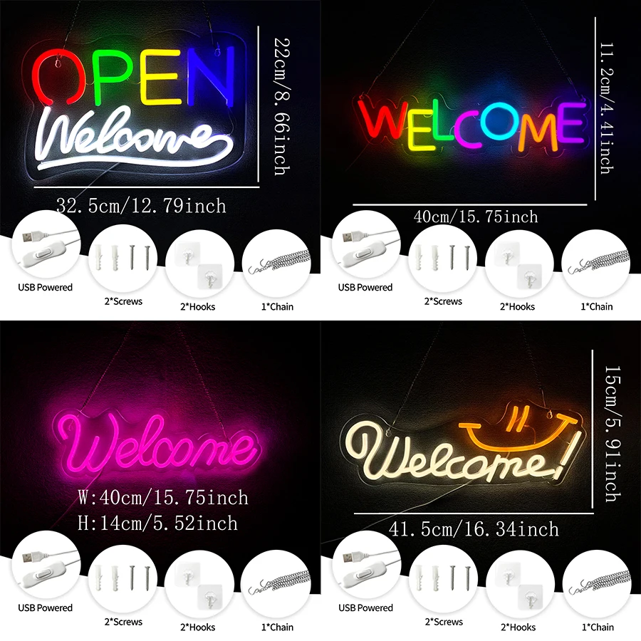 Welcome Series Neon Sign For Wall Decor,Light Up Sign For For Glass Window Shop,Cafe, Restaurant,Bar,Club,Game Room,Party Decor