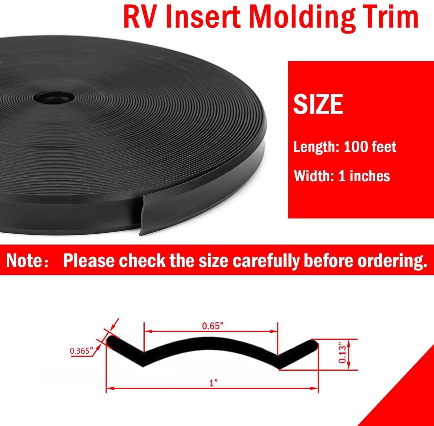RV Insert Molding Trim, Trim Insert 1in, Travel Trailer Screw Cover Trim, Door Corner Seal, 100Ft Camper Exterior Trim