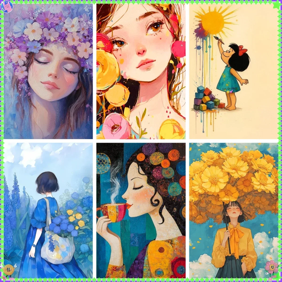 Diamond Painting 1pc frameless DIY Without Frame Digital Diamond Painting Floral Portrait Girl Home Decoration Painting Wall B