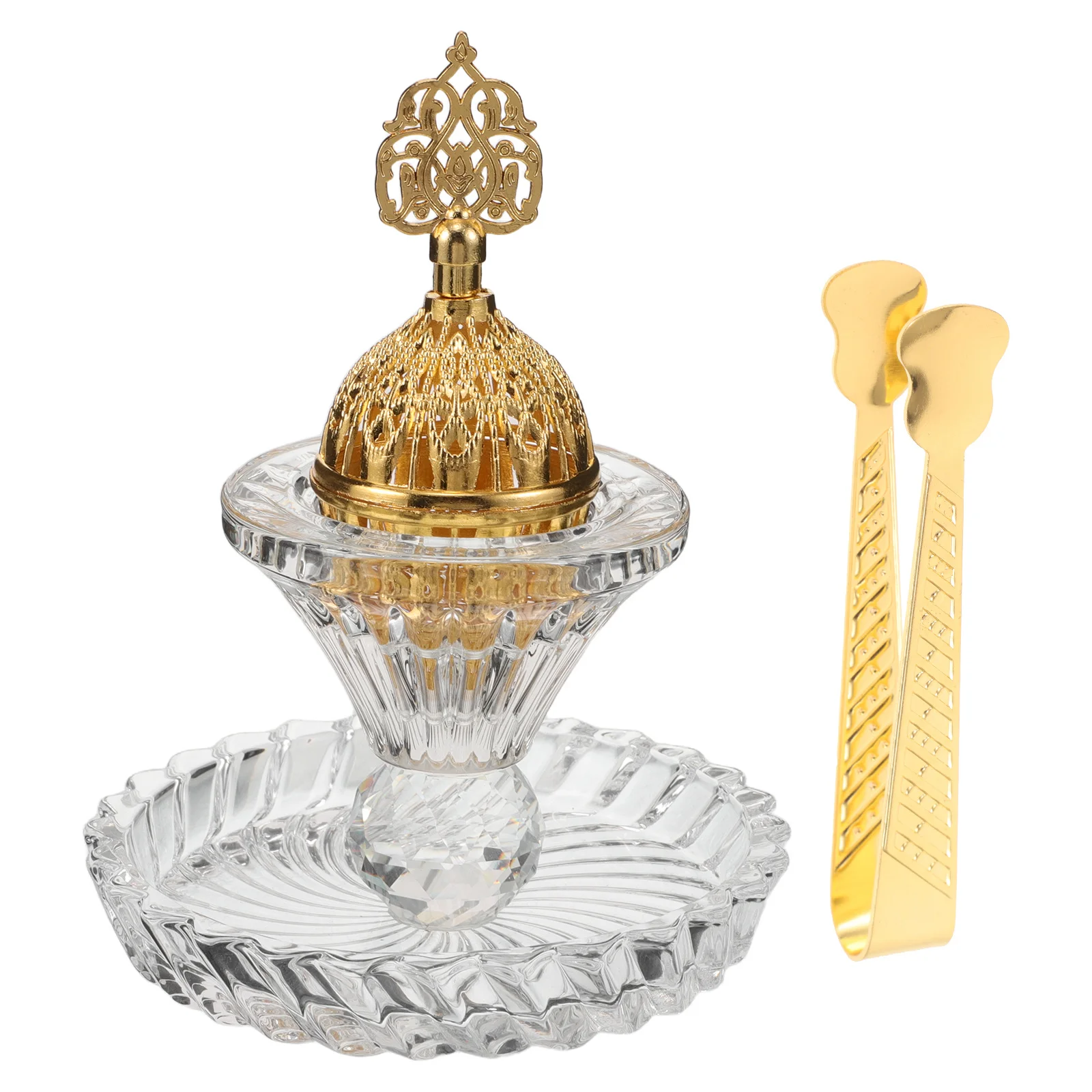 

Middle Eastern Glass Crystal Incense Burner Round Set Aromatherapy Indoor Home Office Decorative Censer Tabletop Centerpiece