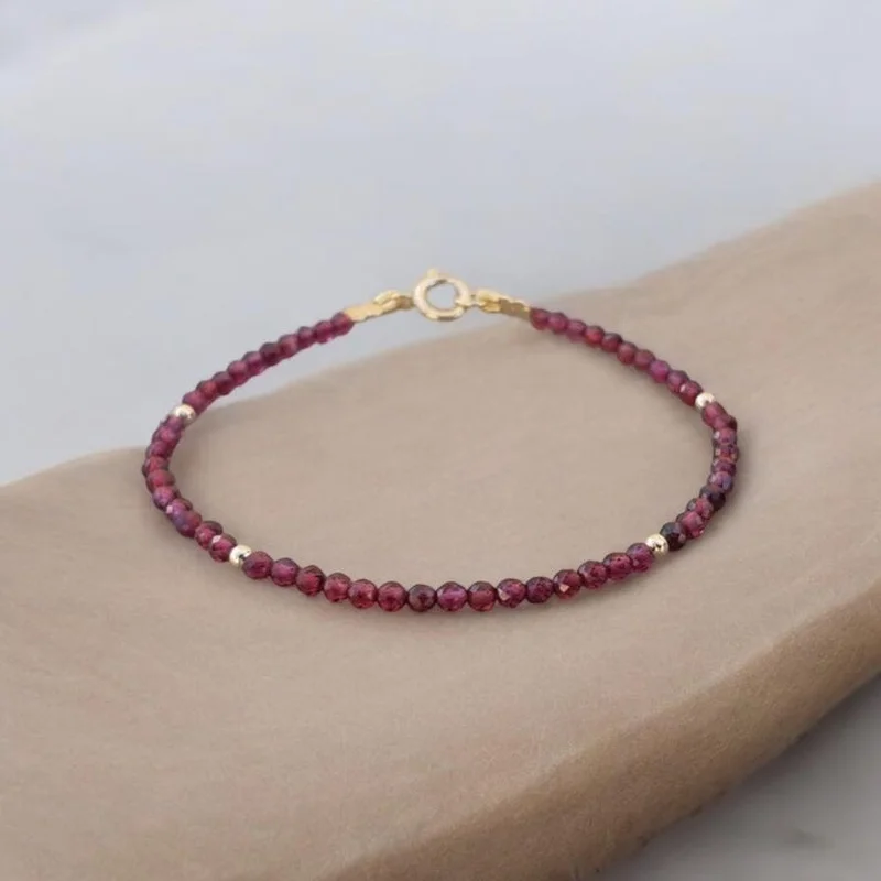 2-3MM Dainty A++ Red Garnet Faceted Round Gemstone Beads Energy Bracelets 6-8''