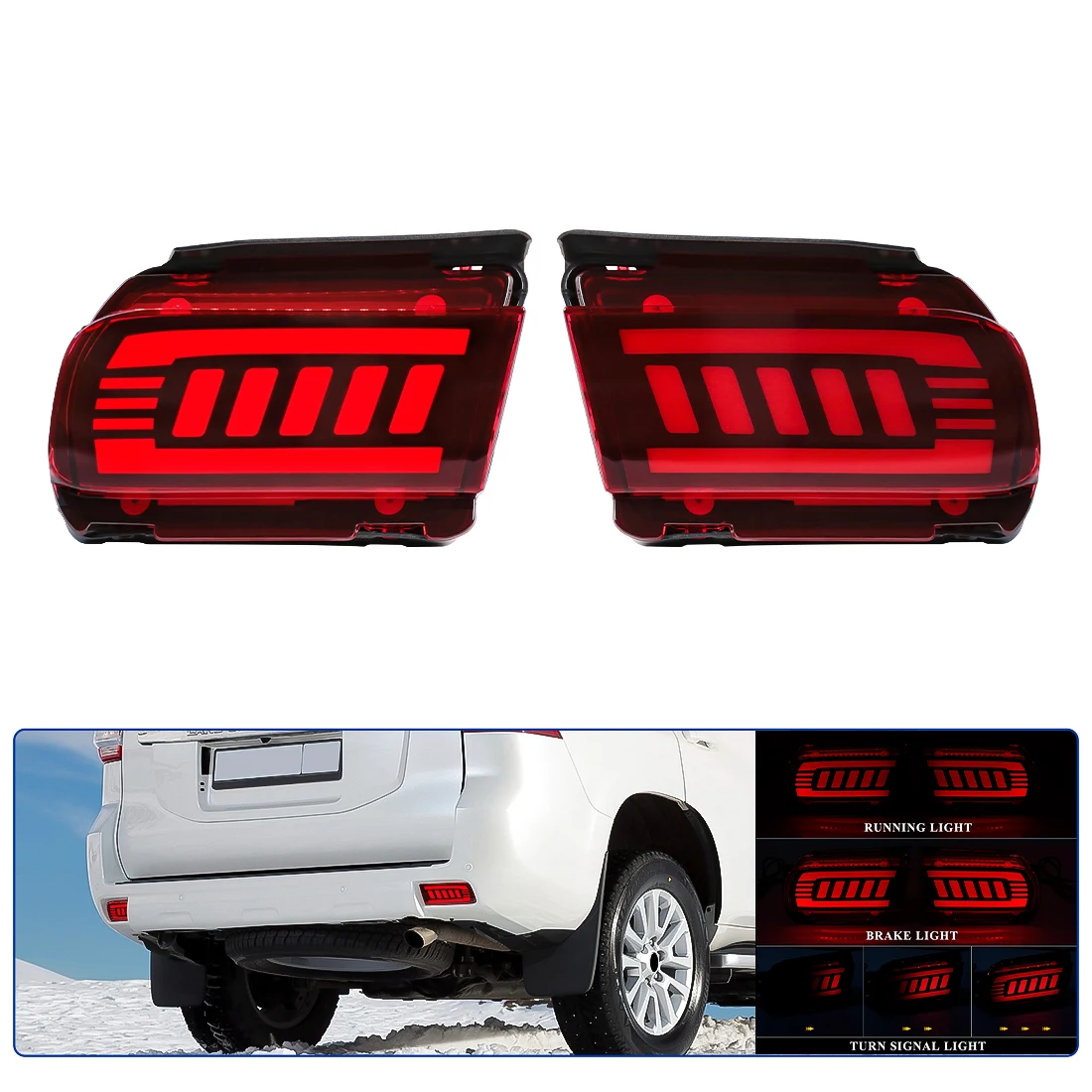 For Toyota Land Cruiser Prado 150 LC150 FJ150 GRJ150 2010-2019 Car LED Rear Bumper Reflector Lights DRL Brake Turn Signal Lamp