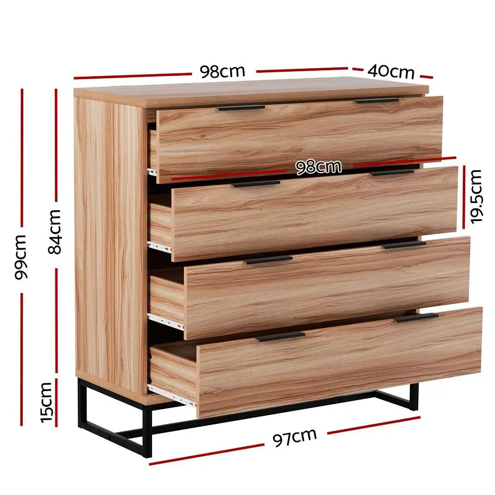 &4 Drawer Chest of Drawers Tallboy Storage Cabinet Bedroom Dresser Rustic Oak Design view 5