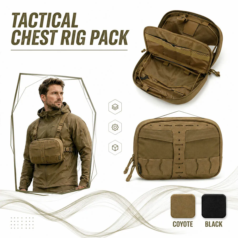 

MOLLE Tactical Chest Rig Pack Lightweight Compact EDC Utility Pouch Waterproof Outdoor Shoulder Bag for Camping Hiking Trekking