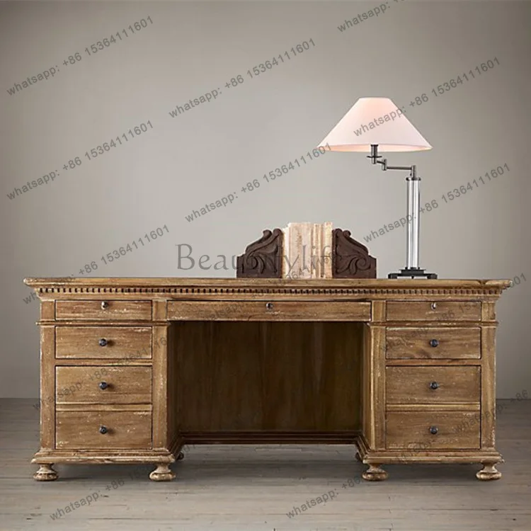 French solid wood retro desk log old home medieval