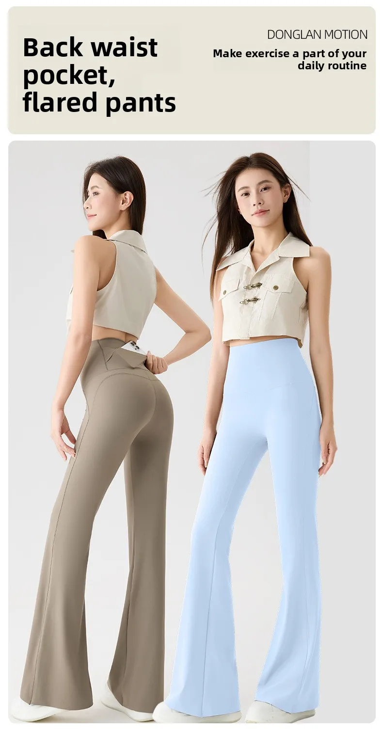 Women Bootcut Shark Yoga Flare Pants With Back Waist Pocket Fitness Workout Leggings Casual Sports Long Pants High Waist Trouser