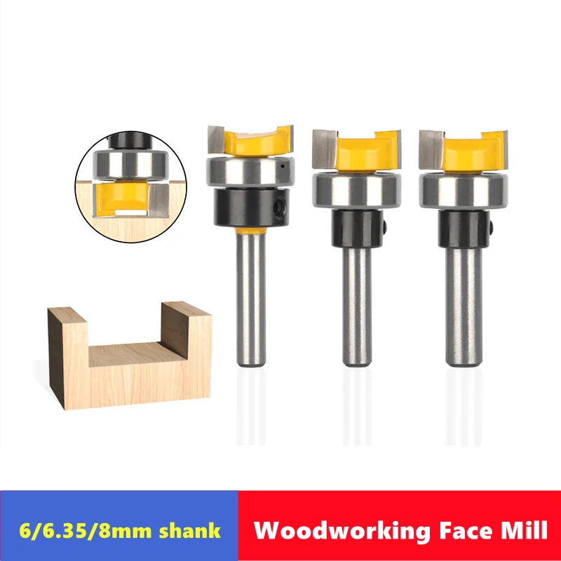 6mm 6.35mm 8mm Shank Woodworking Face Mill Diameter 19.05mm (3/4 inch) Pattern Router Bit with Bearing Woodworking Milling Cutte