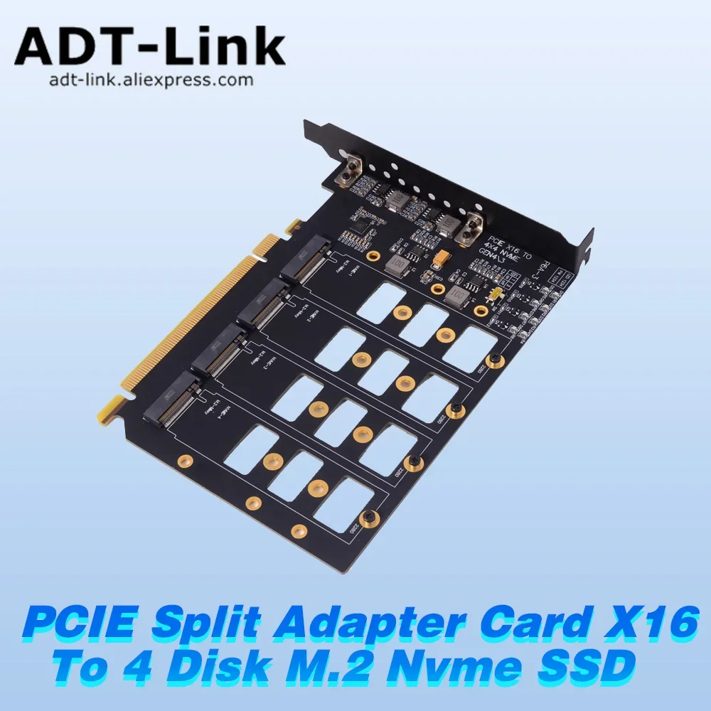 PCIe 4.0 Gen4 Split Adapter Card X16 to 4 Disk M.2 NVMe SSD for Solid State Drive PCIe 4.0 Gen4 4-Disk JHH