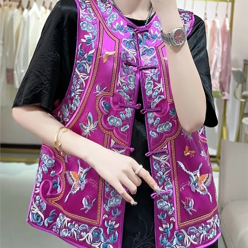 Hanfu women's acetic top vintage embroidery plate sleeveless new Chinese style waistcoat