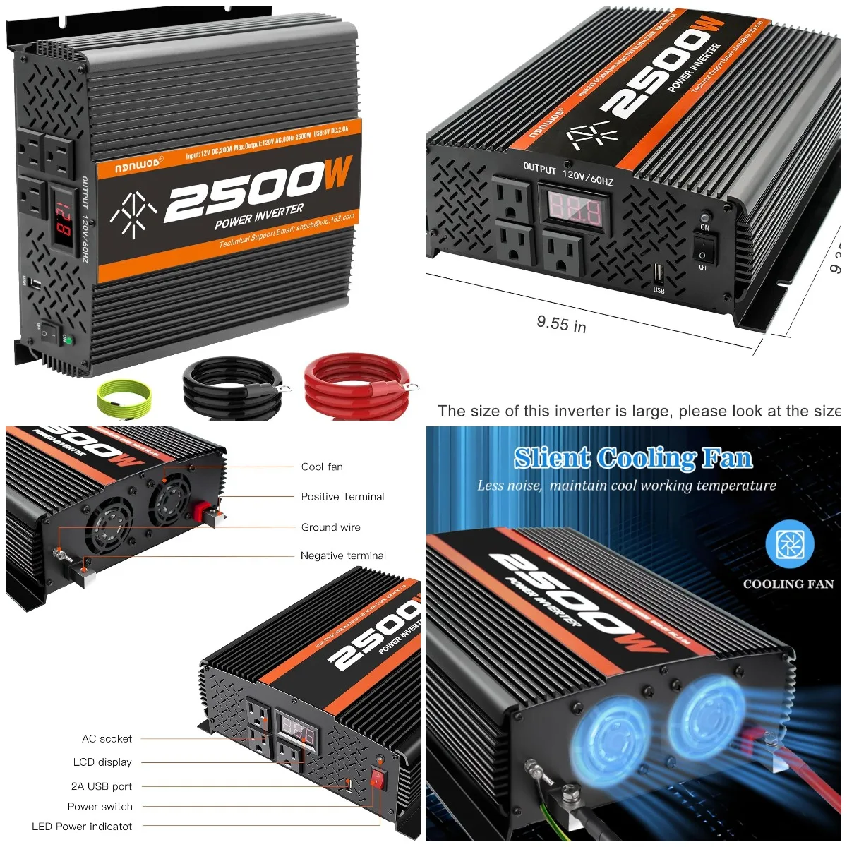 

2500W Inverter 12V to 120V AC Converter with USB, Remote Control, Hardwire Port