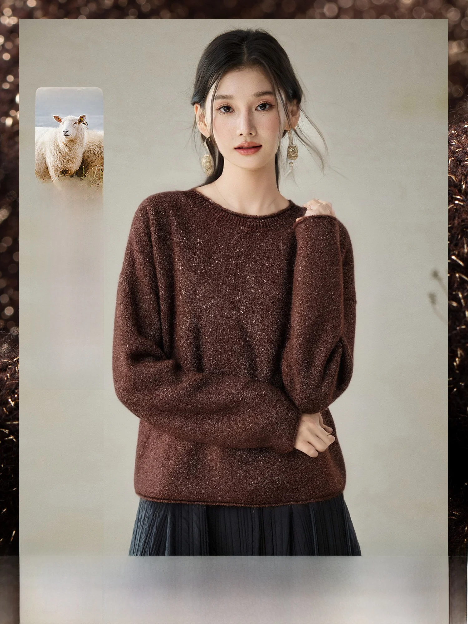 

NAGUAGU Pumpkin Valley Special Blend Floral Knit Sweater High Wool Camere Ratio Loose Silhouette Mixed Color Knitted Sweater