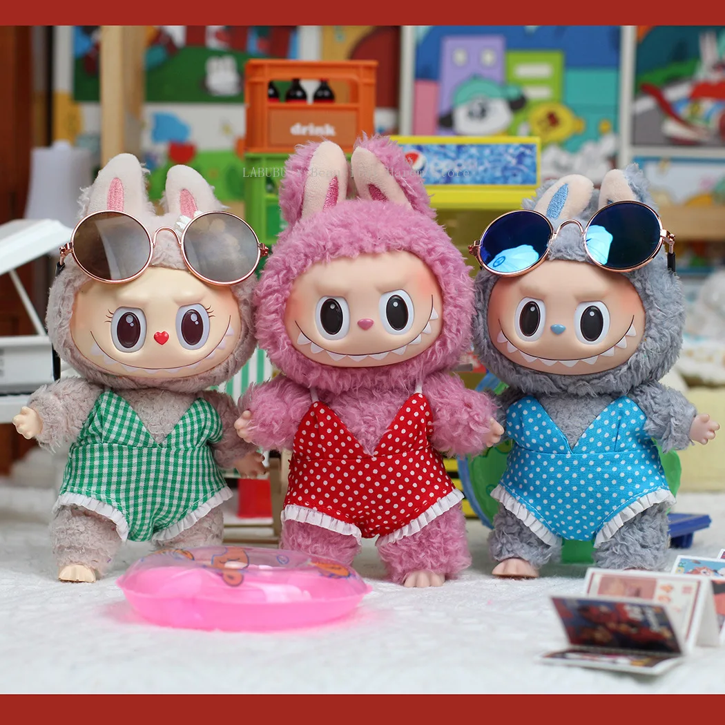 

Mini Doll'S Clothes Outfit Accessories For Ropa Labubu Idol 10cm cotton doll Summer swimsuit glasses Clothing