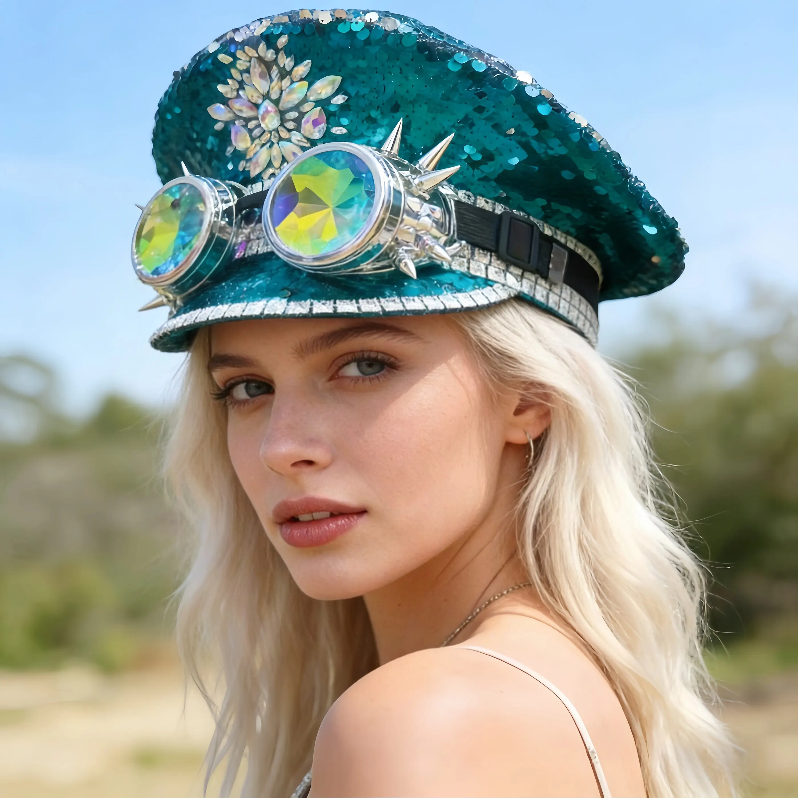 

Шляпа капитана в стиле стимпанк HongLuan класса люкс со стразами для Burningman Festival, винтажные военные аксессуары и военная кепка для мужчин и женщин