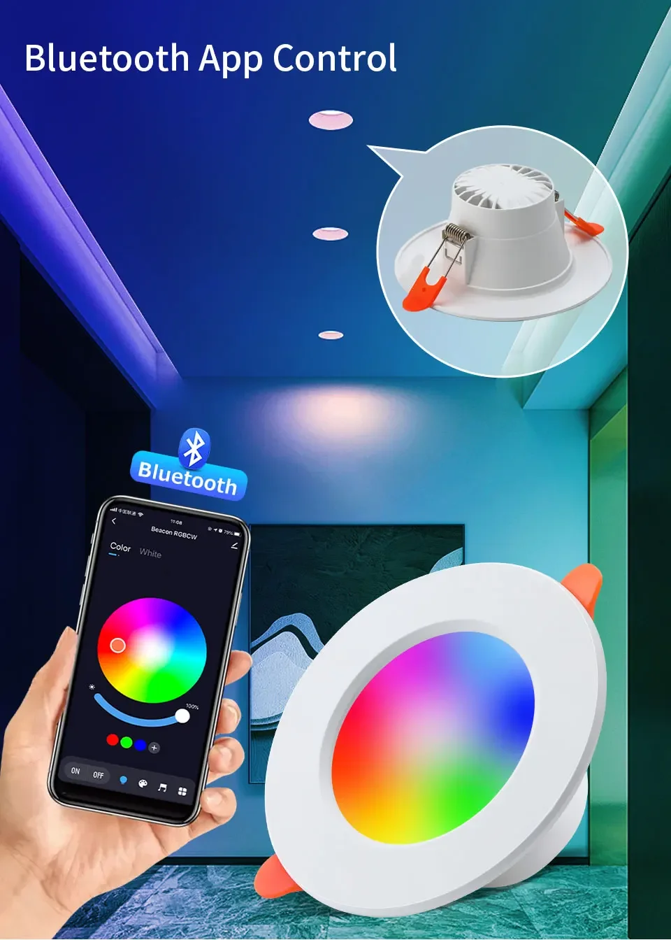 Tuya Smart LED Downlight 220V 10W Bluetooth RGB Dimmable Ceiling Lamp RF 2.4G Remote Smart Life APP Control Bedroom Living Room