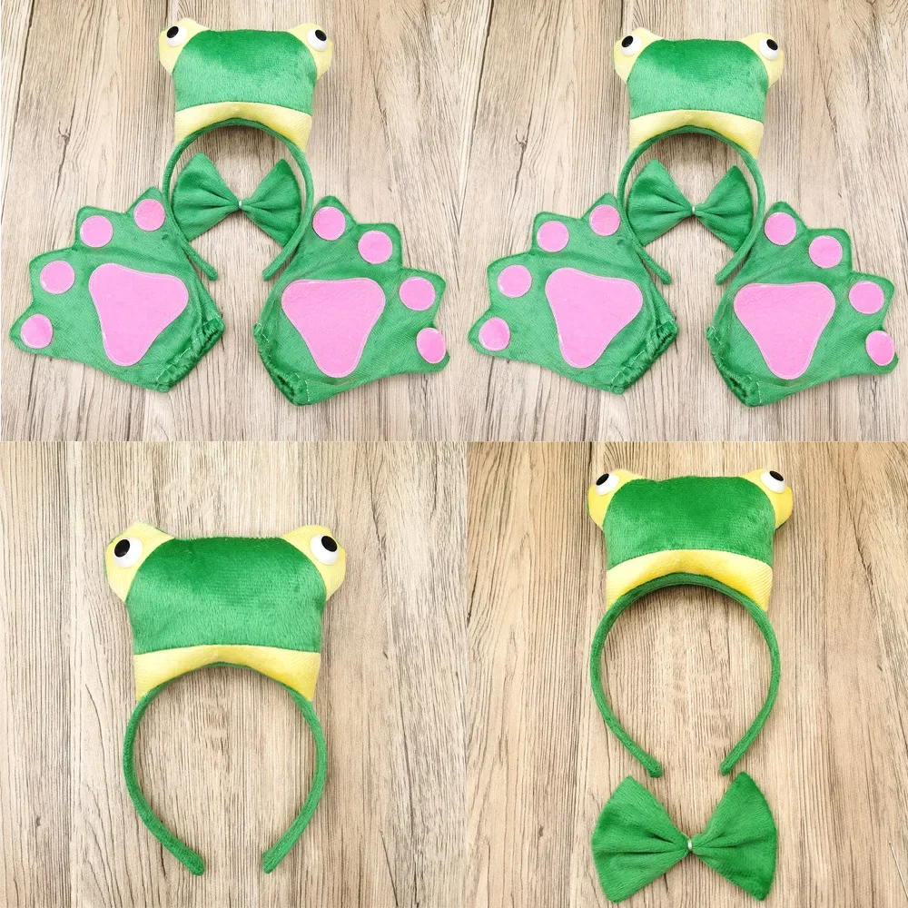 Adults Kids Plush  Green Headband Frog Hair Head Band Tie Gloves Hairband for  Boy Men      Birthday Halloween Costume Cosplay