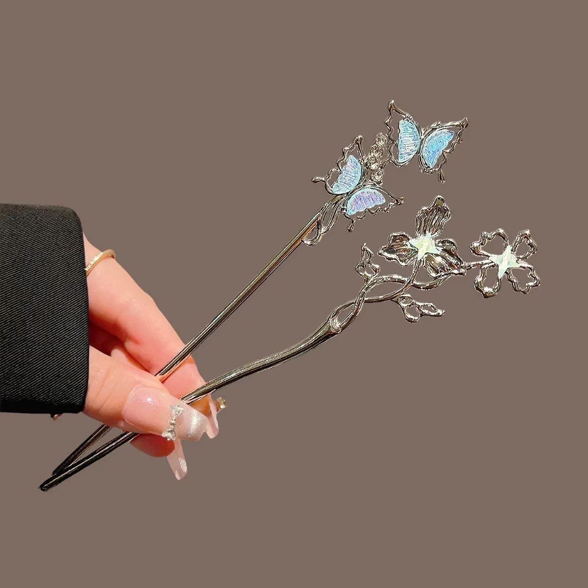 Spinka do włosów Moonlight Stone Aurora, motyw podwójnego motyla, damska, antyczna ozdoba na głowę, metalowa biżuteria, akcesoria do włosów.