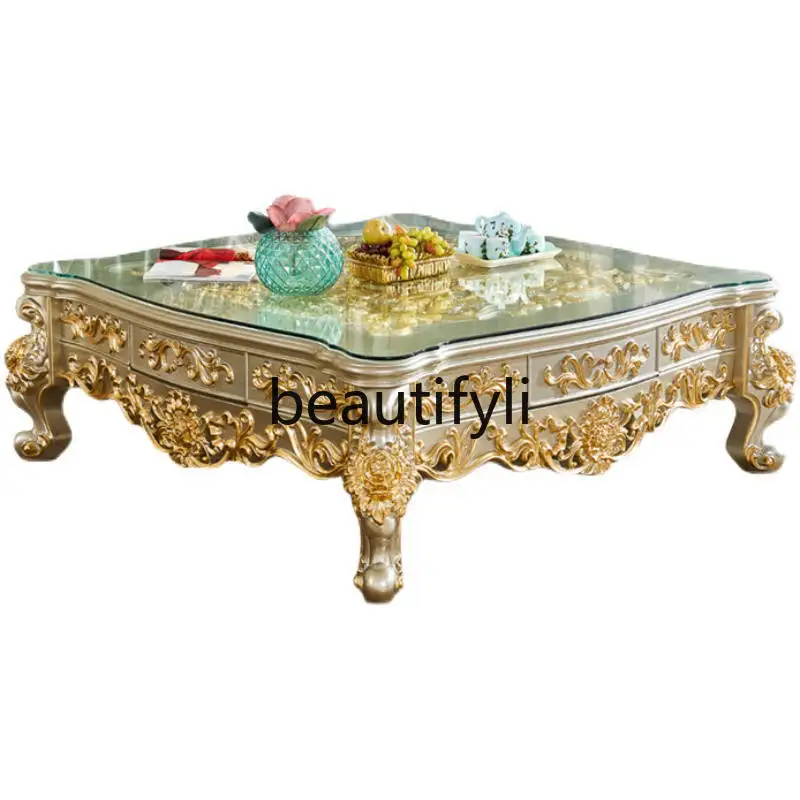 

European coffee table all solid wood villa square coffee table 1.5 meters gold foil square coffee table